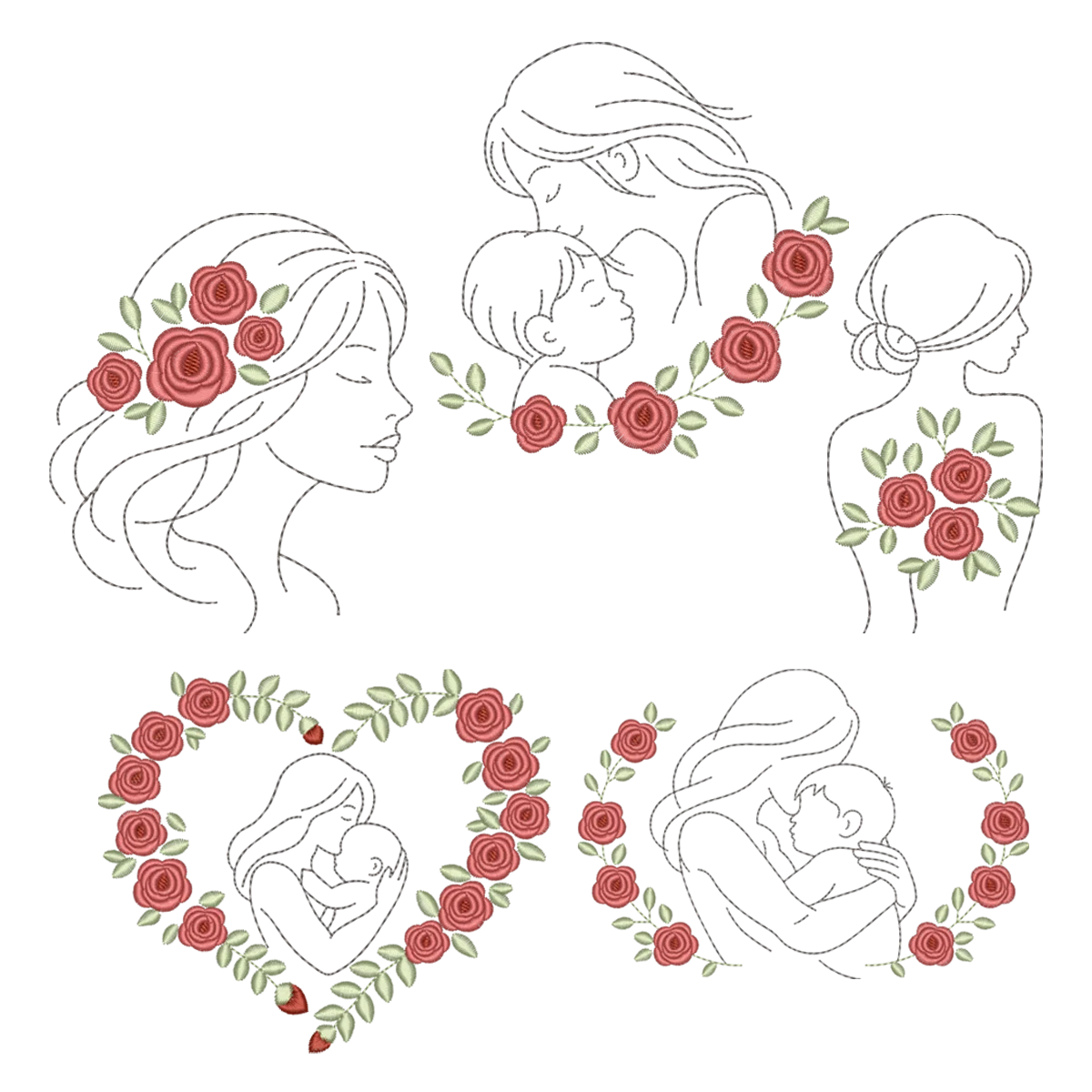 Foto principal da Coleção Pacote de Matrizes Silhuetas Femininas e Maternidade com Rosas - 5 Matrizes - Combo Exclusivo